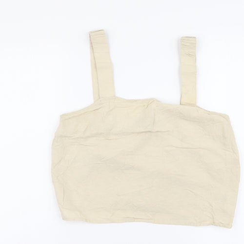 Primark Womens Beige Linen Cropped Tank Size 10 Square Neck