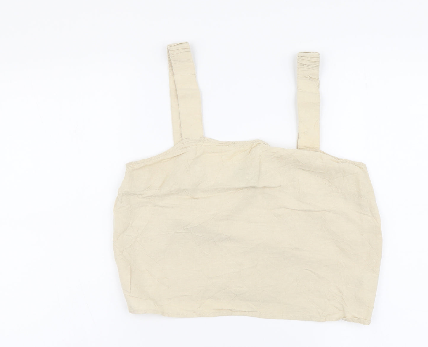 Primark Womens Beige Linen Cropped Tank Size 10 Square Neck