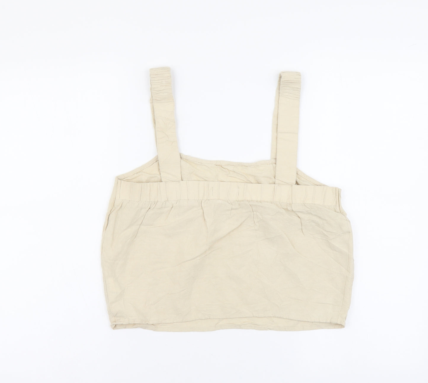 Primark Womens Beige Linen Cropped Tank Size 10 Square Neck