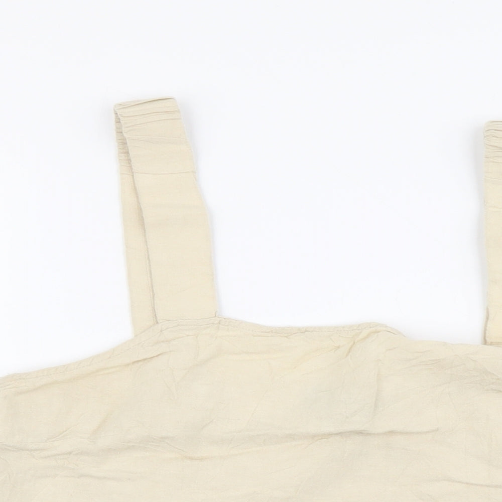 Primark Womens Beige Linen Cropped Tank Size 10 Square Neck
