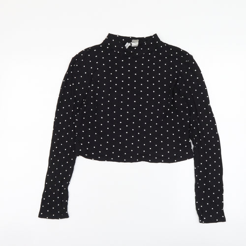 H&M Womens Black Polka Dot Viscose Basic Blouse Size S Mock Neck