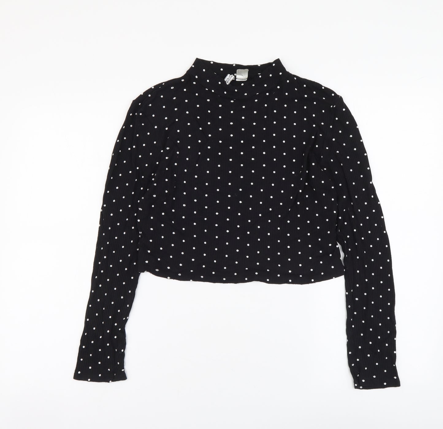 H&M Womens Black Polka Dot Viscose Basic Blouse Size S Mock Neck