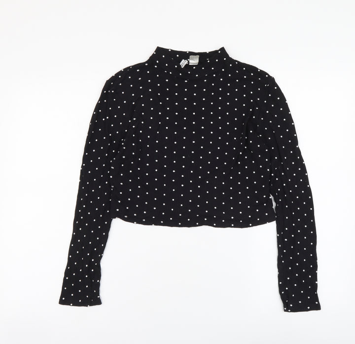 H&M Womens Black Polka Dot Viscose Basic Blouse Size S Mock Neck