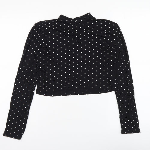 H&M Womens Black Polka Dot Viscose Basic Blouse Size S Mock Neck
