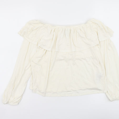 New Look Womens Ivory Viscose Cropped Blouse Size 12 Off the Shoulder