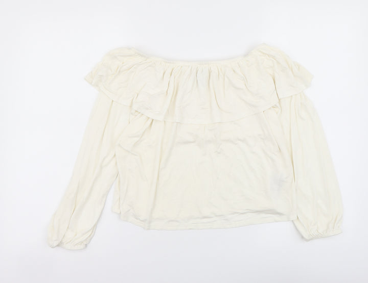 New Look Womens Ivory Viscose Cropped Blouse Size 12 Off the Shoulder