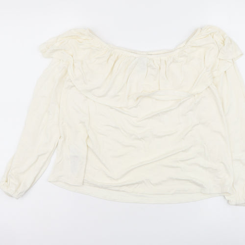 New Look Womens Ivory Viscose Cropped Blouse Size 12 Off the Shoulder