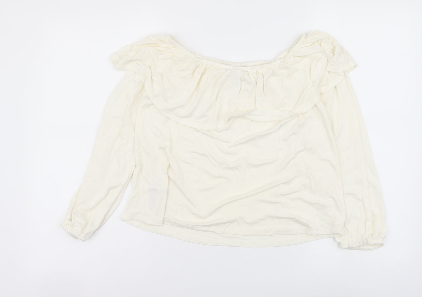 New Look Womens Ivory Viscose Cropped Blouse Size 12 Off the Shoulder