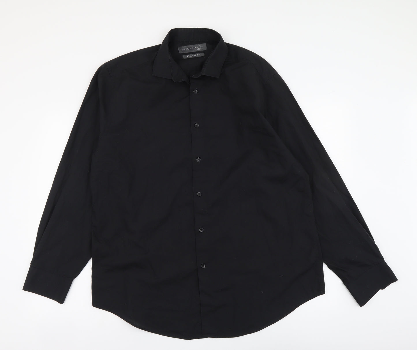 Primark Mens Black Polyester Button-Up Size XL Collared Button