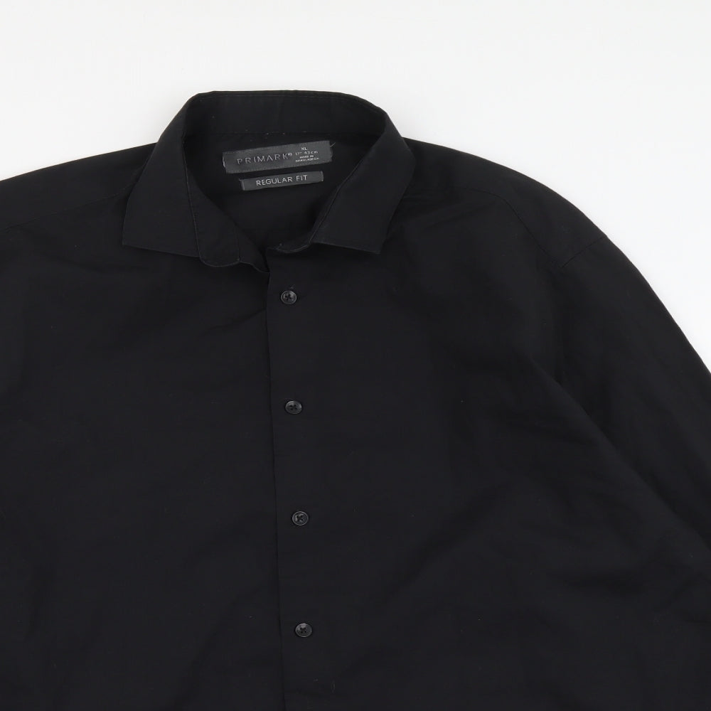 Primark Mens Black Polyester Button-Up Size XL Collared Button