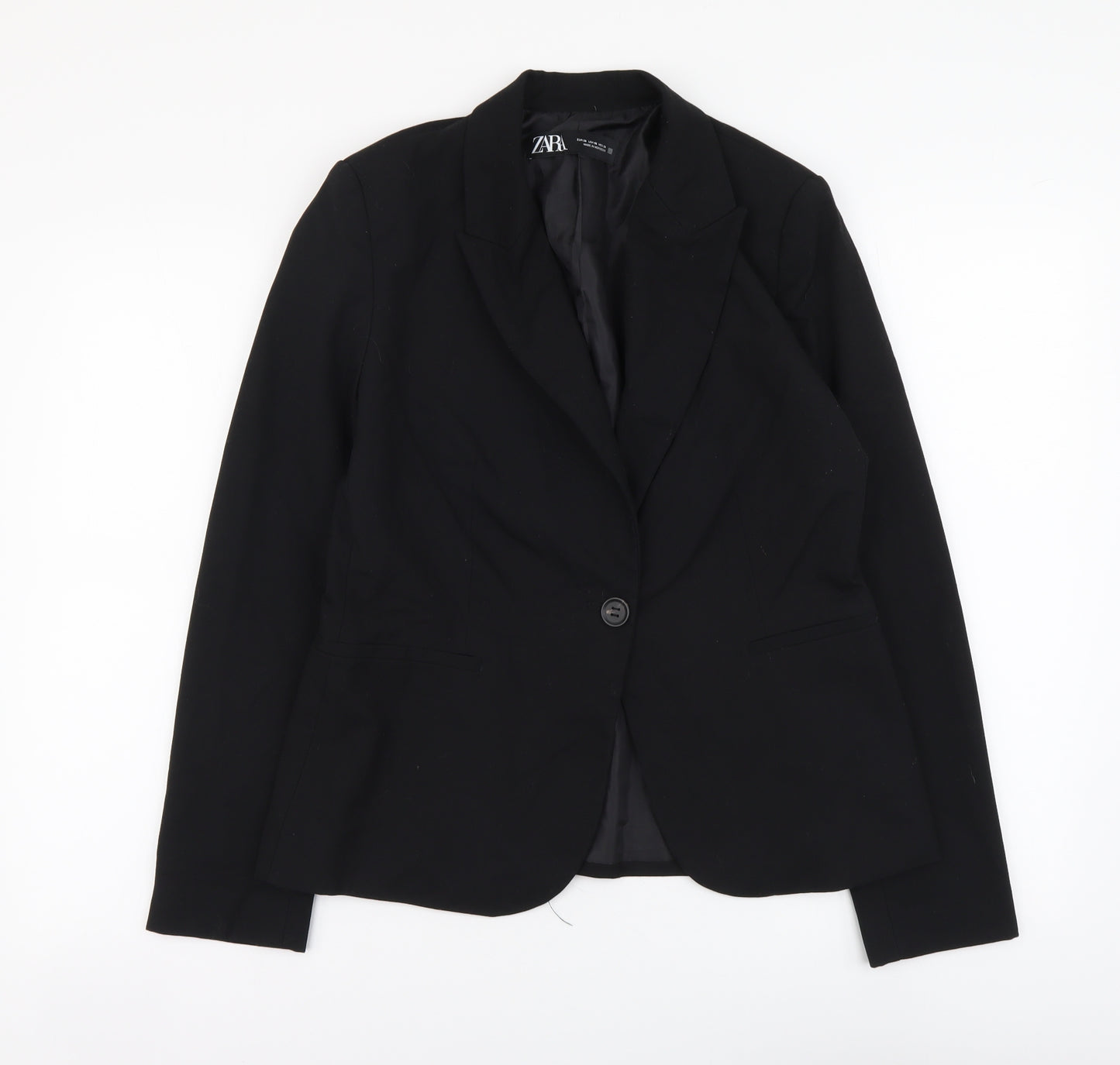 Zara Womens Black Polyester Jacket Suit Jacket Size M