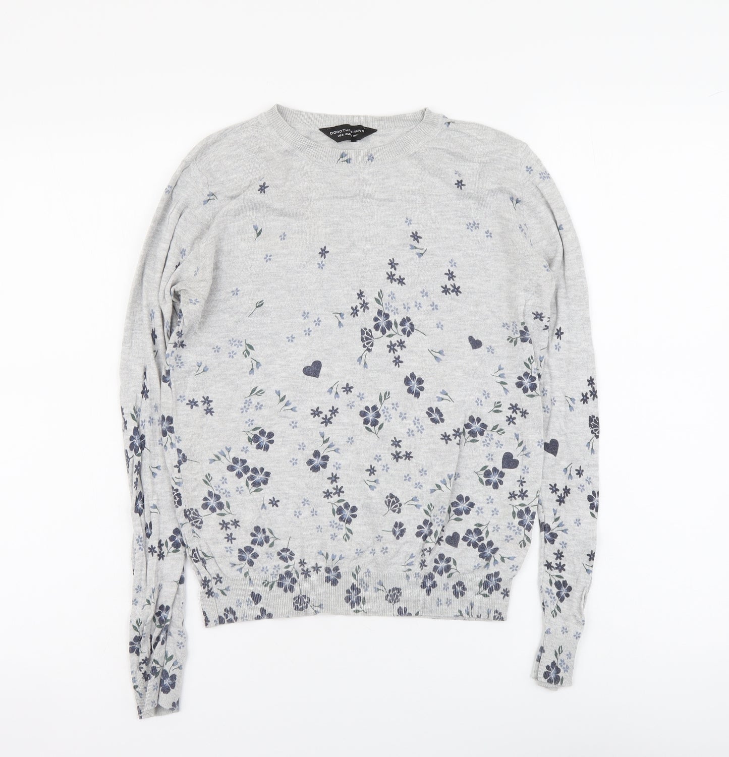 Dorothy Perkins Womens Grey Round Neck Floral Viscose Pullover Jumper Size 10