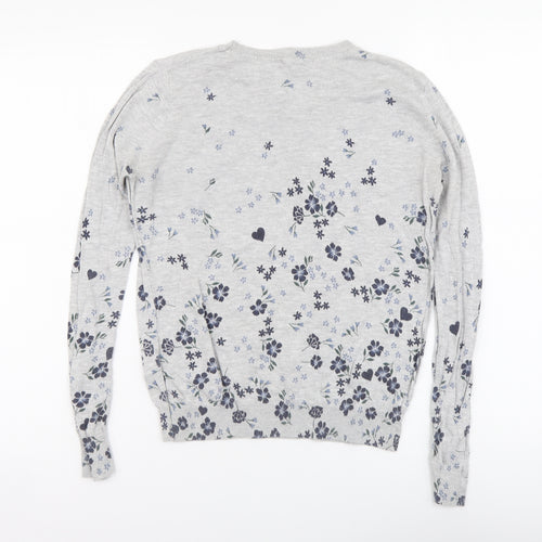 Dorothy Perkins Womens Grey Round Neck Floral Viscose Pullover Jumper Size 10