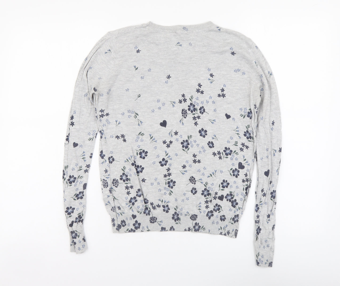 Dorothy Perkins Womens Grey Round Neck Floral Viscose Pullover Jumper Size 10
