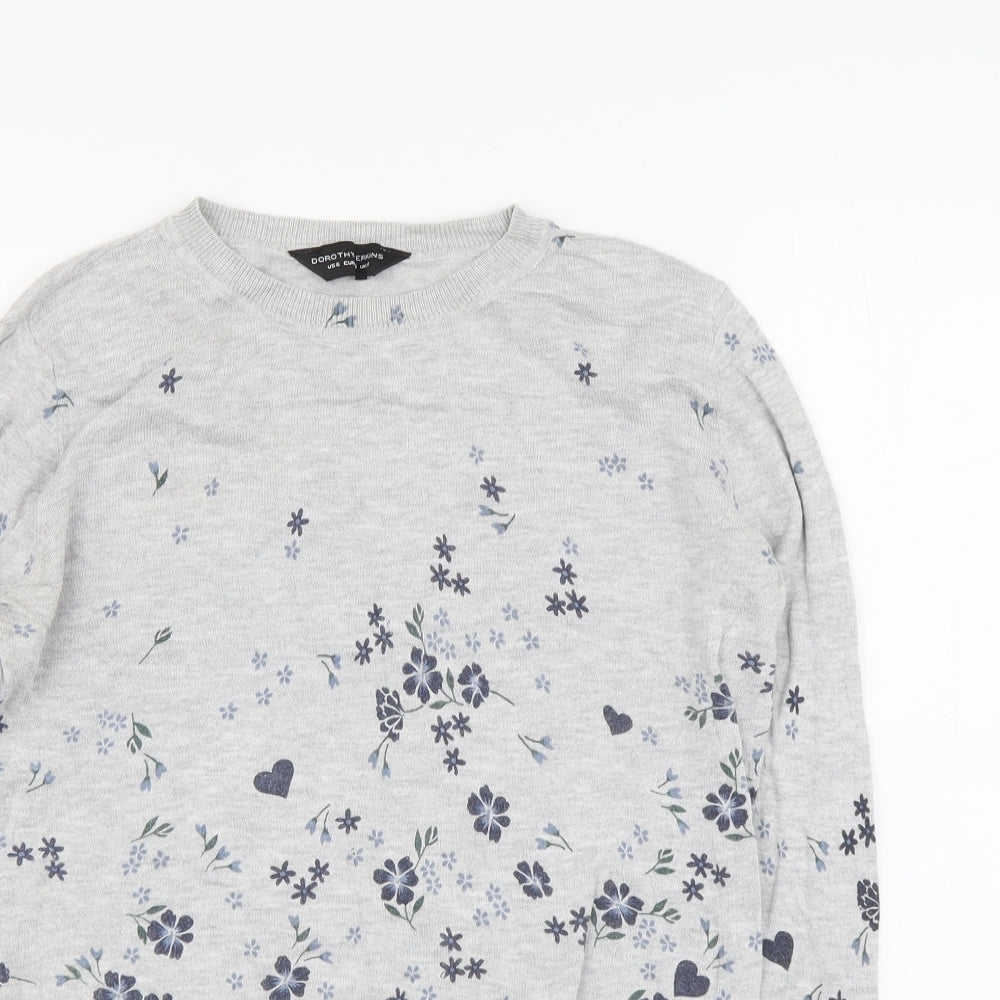 Dorothy Perkins Womens Grey Round Neck Floral Viscose Pullover Jumper Size 10