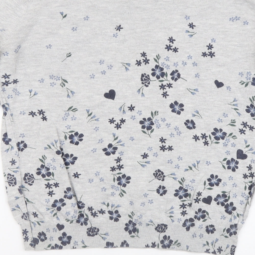 Dorothy Perkins Womens Grey Round Neck Floral Viscose Pullover Jumper Size 10