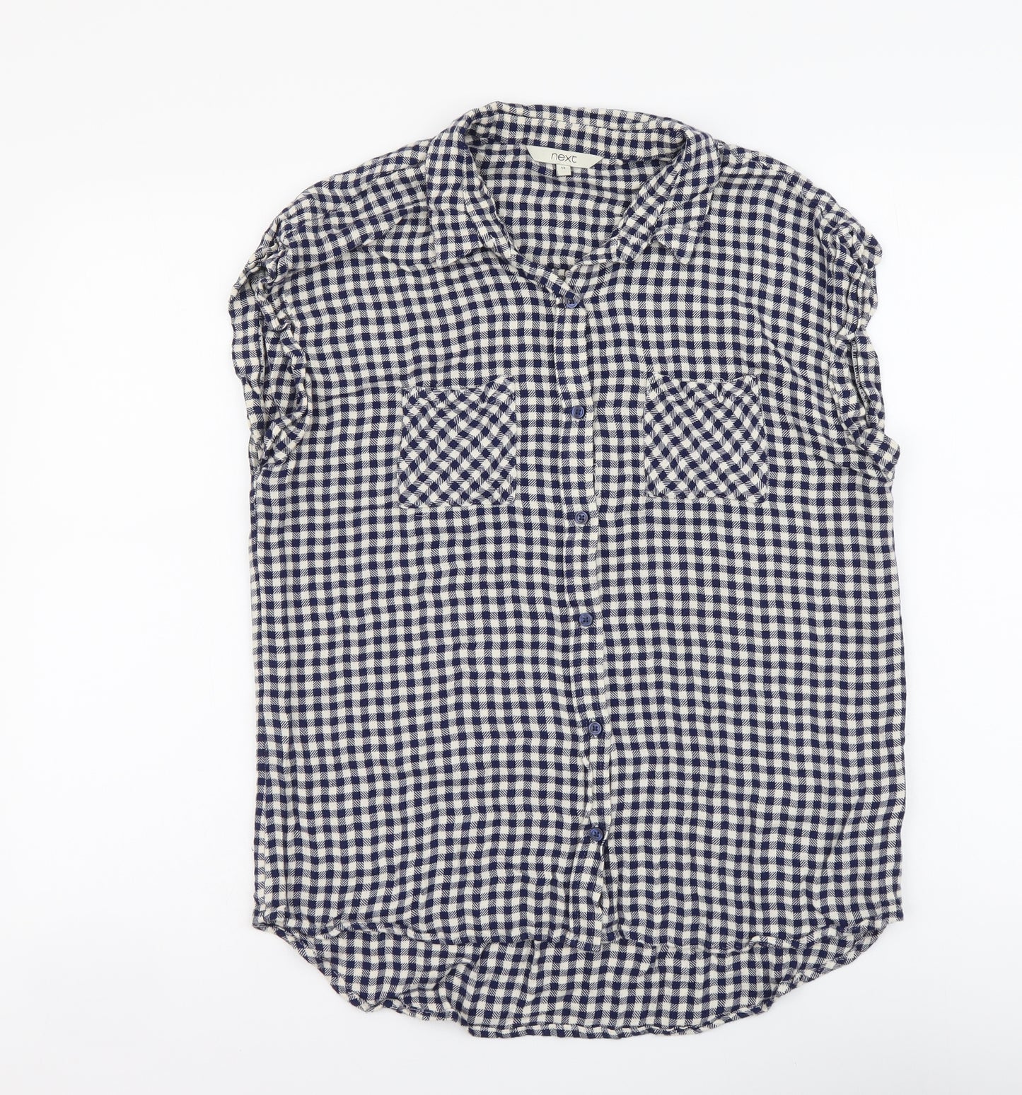 NEXT Womens Blue Check Viscose Basic Button-Up Size 12 Collared