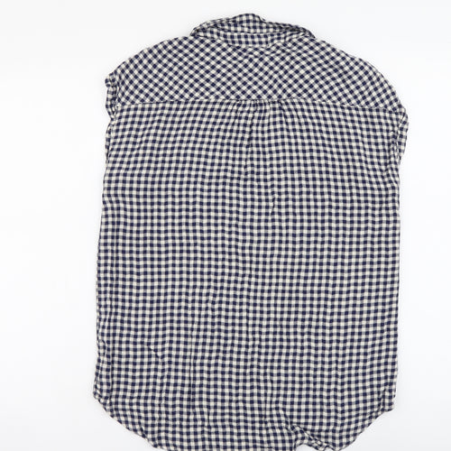 NEXT Womens Blue Check Viscose Basic Button-Up Size 12 Collared