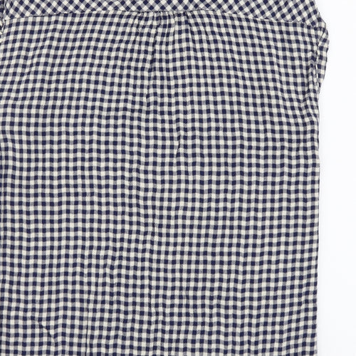 NEXT Womens Blue Check Viscose Basic Button-Up Size 12 Collared