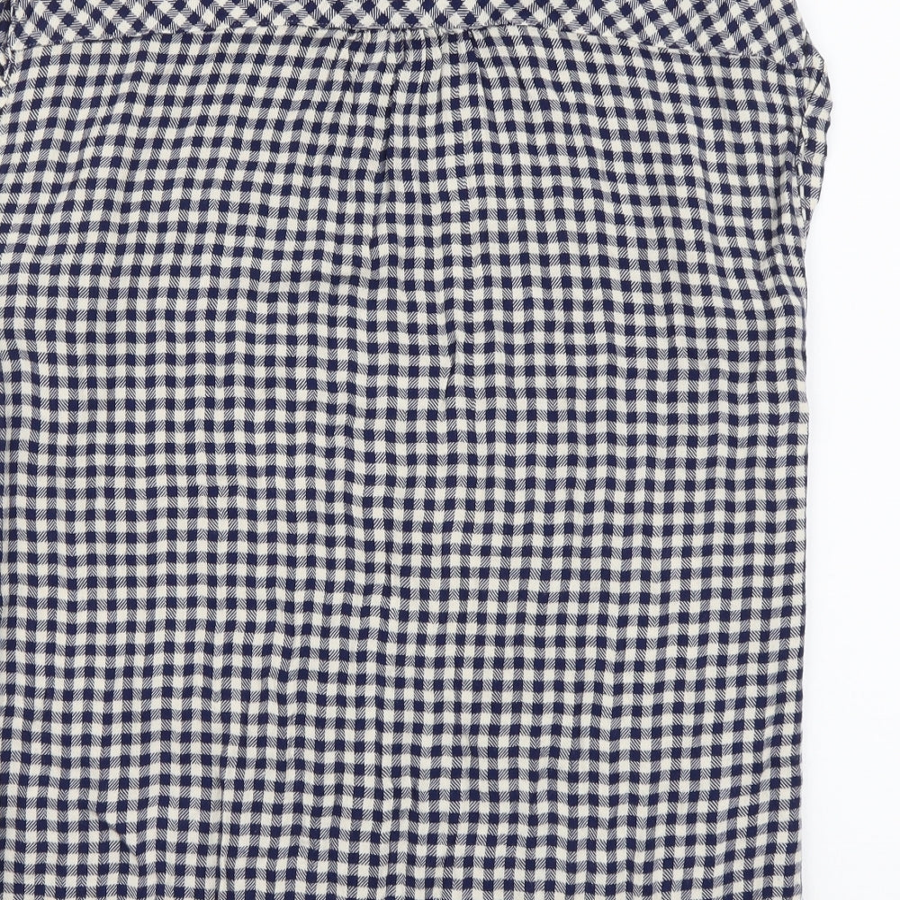 NEXT Womens Blue Check Viscose Basic Button-Up Size 12 Collared