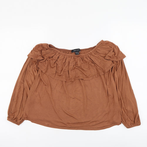 New Look Womens Brown Viscose Cropped Blouse Size 10 Off the Shoulder