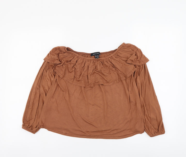 New Look Womens Brown Viscose Cropped Blouse Size 10 Off the Shoulder