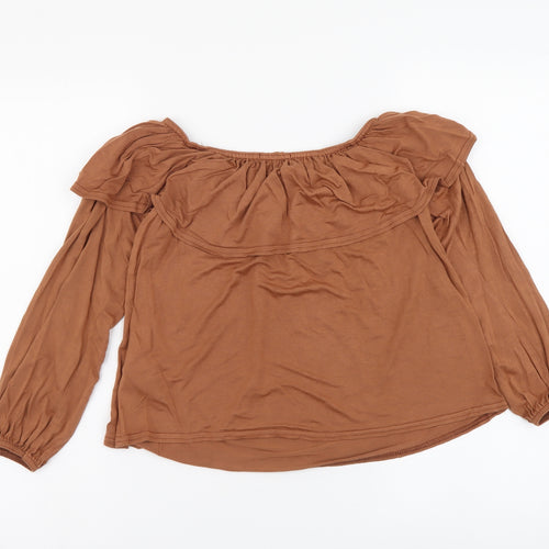 New Look Womens Brown Viscose Cropped Blouse Size 10 Off the Shoulder