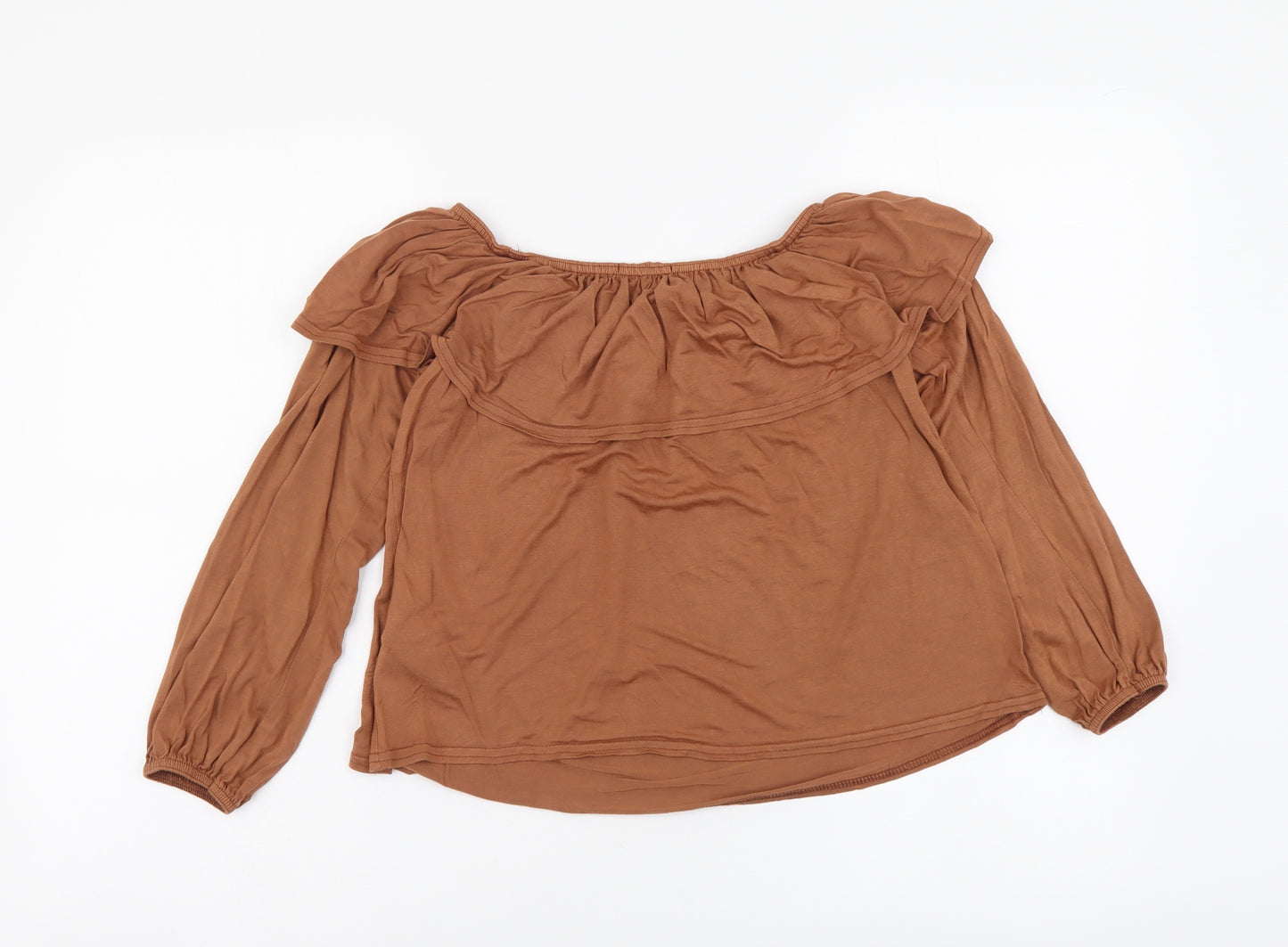 New Look Womens Brown Viscose Cropped Blouse Size 10 Off the Shoulder