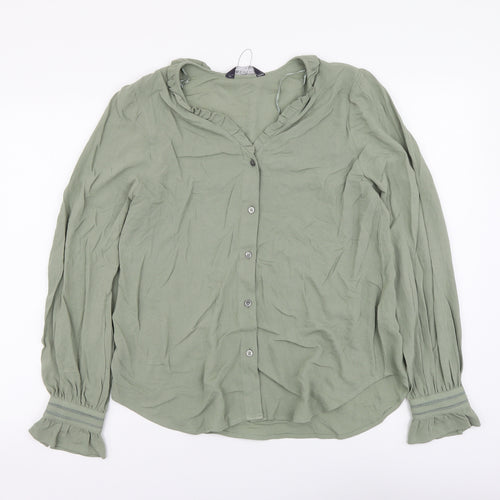 Marks and Spencer Womens Green Viscose Basic Button-Up Size 8 V-Neck