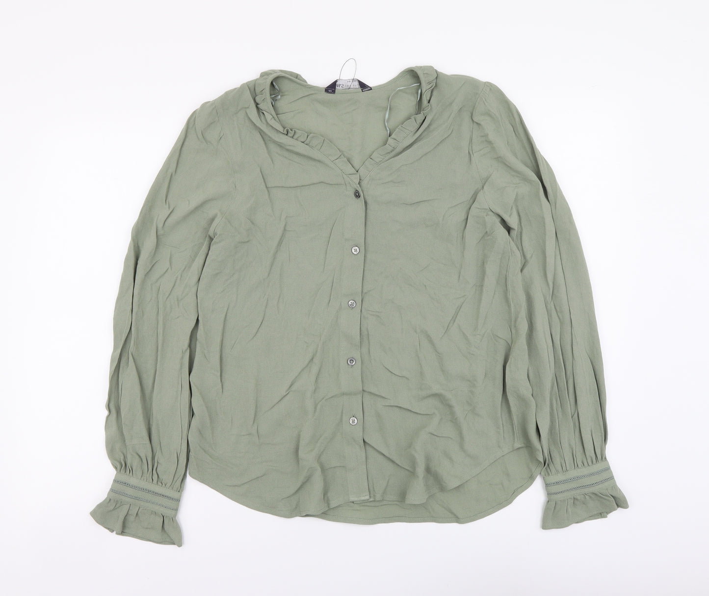 Marks and Spencer Womens Green Viscose Basic Button-Up Size 8 V-Neck