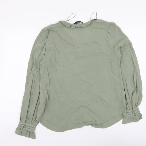 Marks and Spencer Womens Green Viscose Basic Button-Up Size 8 V-Neck