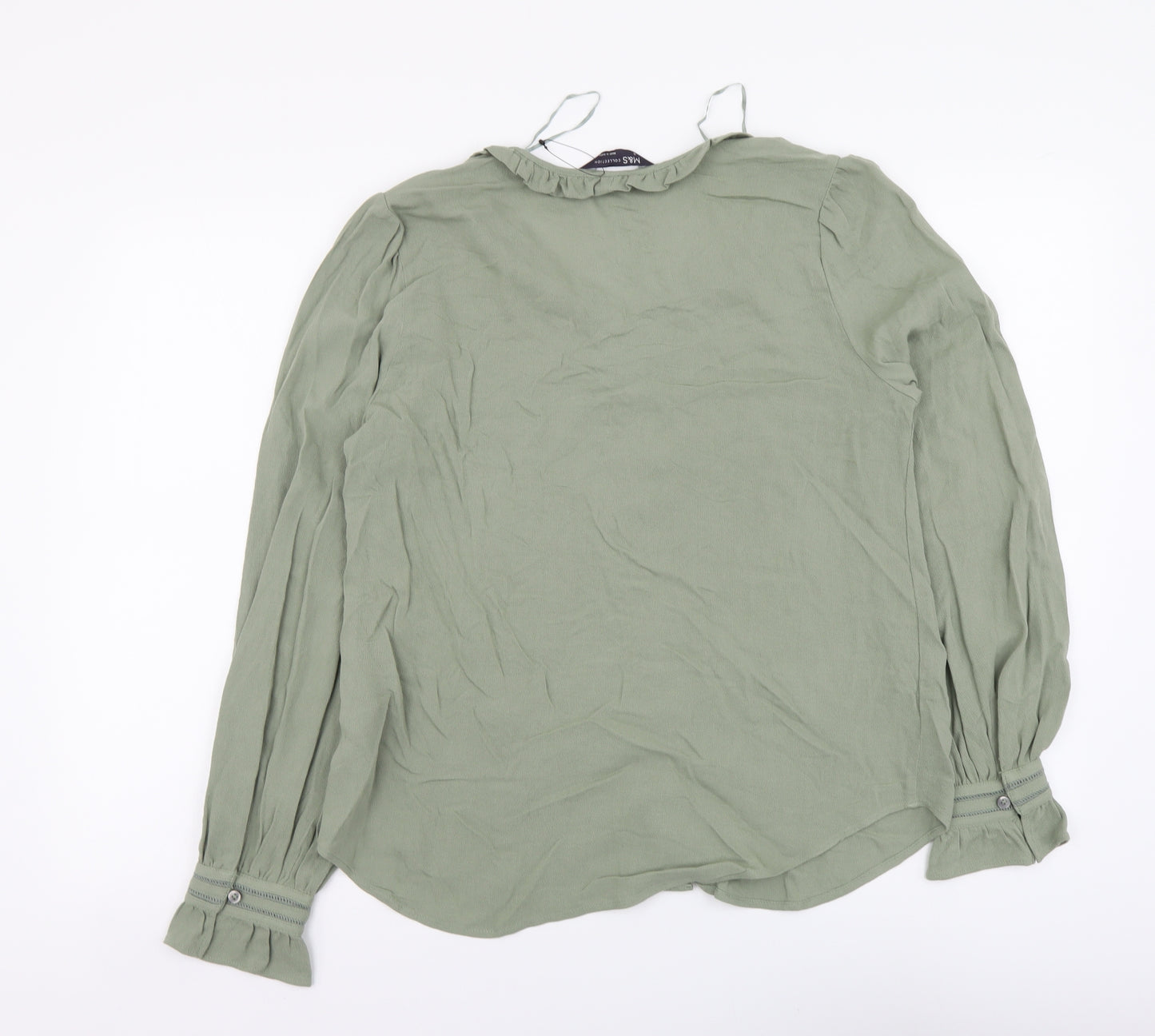 Marks and Spencer Womens Green Viscose Basic Button-Up Size 8 V-Neck