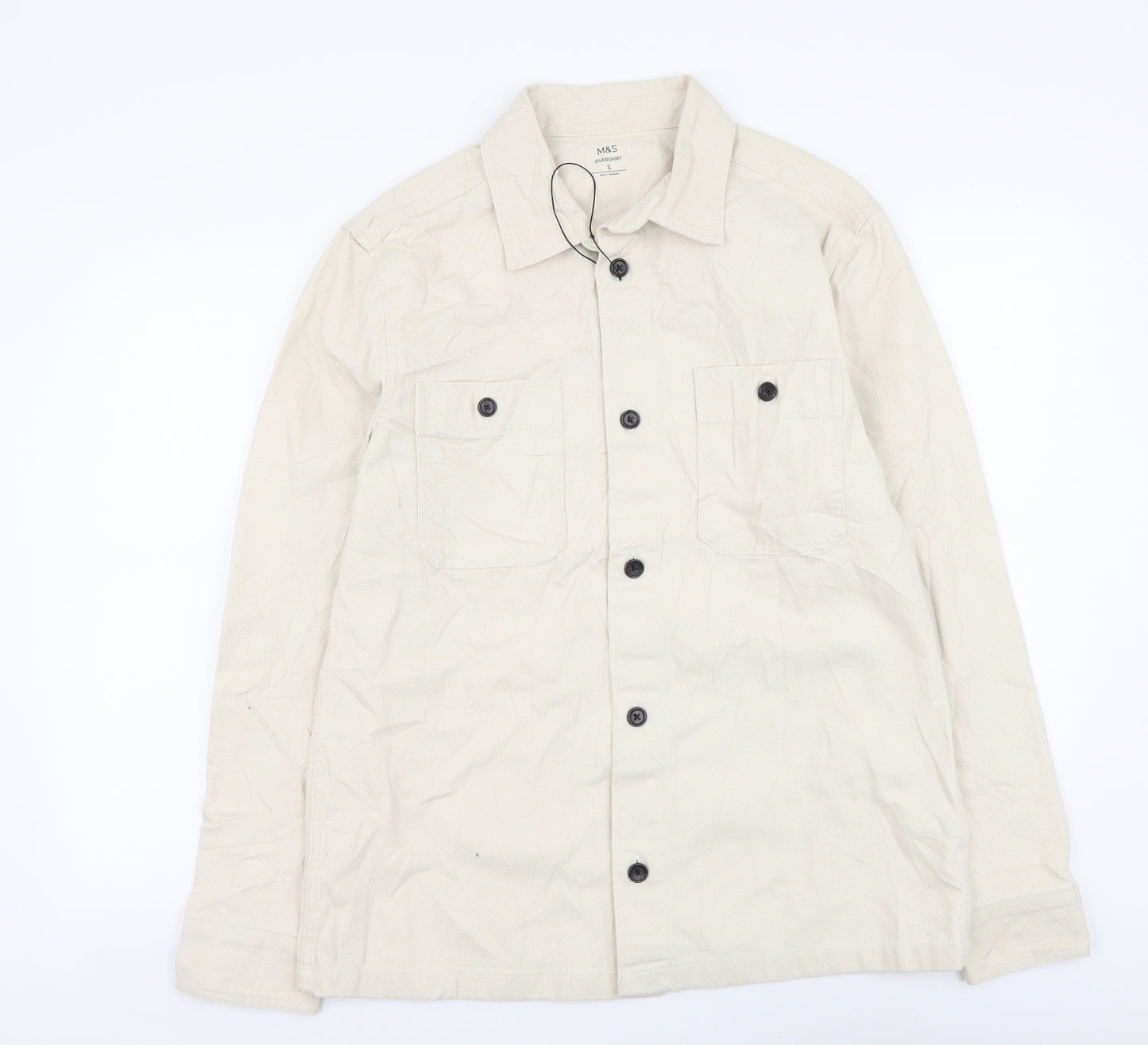 Marks and Spencer Womens Beige Cotton Basic Button-Up Size S Collared - Overshirt