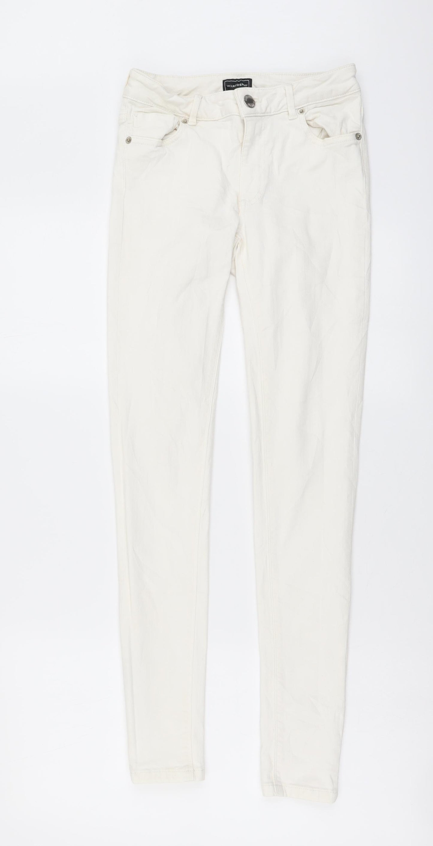 Waredenim Womens White Cotton Skinny Jeans Size 8 L29 in Regular Button