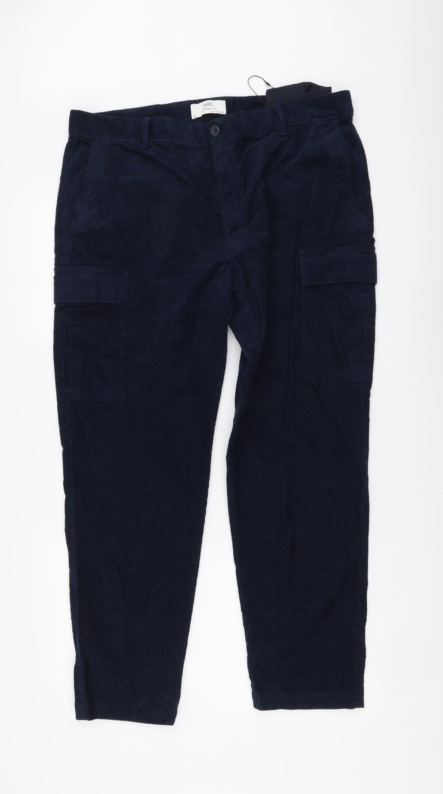 Marks and Spencer Mens Blue Cotton Straight Jeans Size 38 in L29 in Regular Button