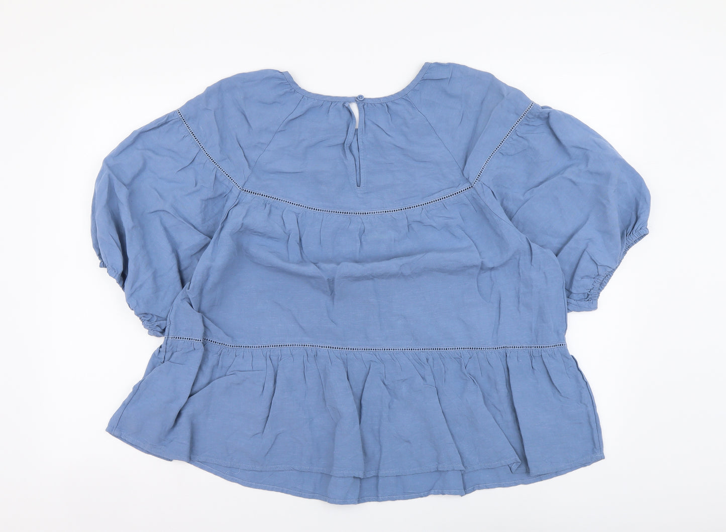 Marks and Spencer Womens Blue Viscose Basic Blouse Size 14 Round Neck