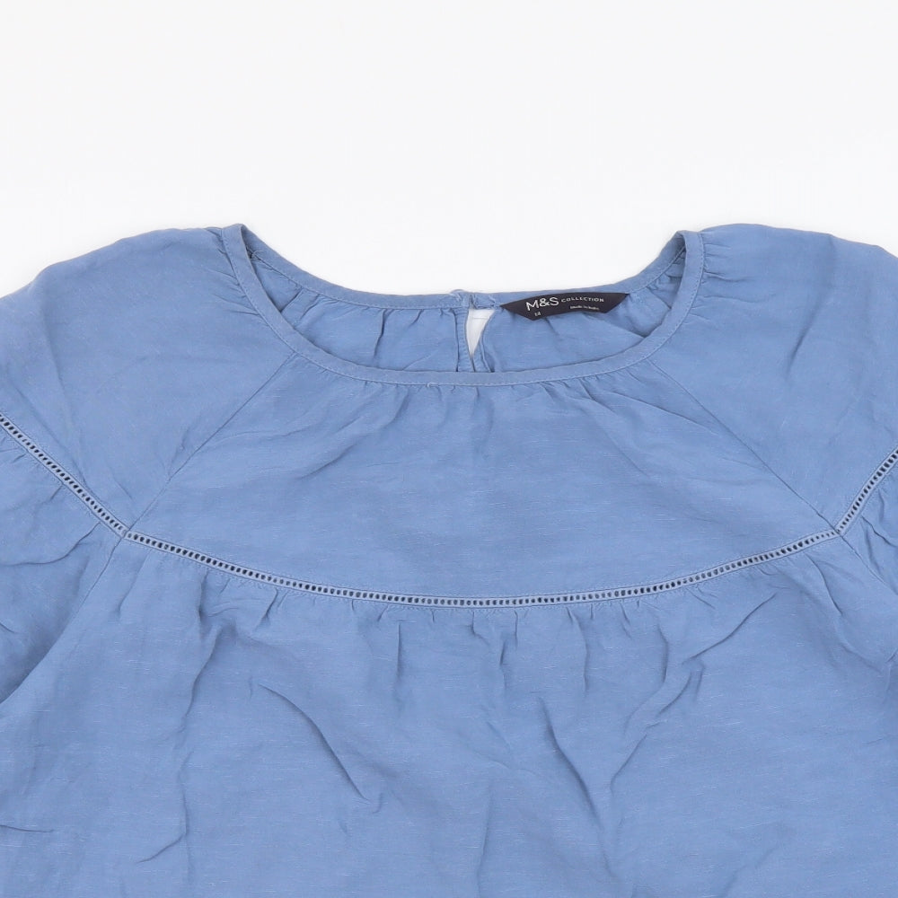 Marks and Spencer Womens Blue Viscose Basic Blouse Size 14 Round Neck