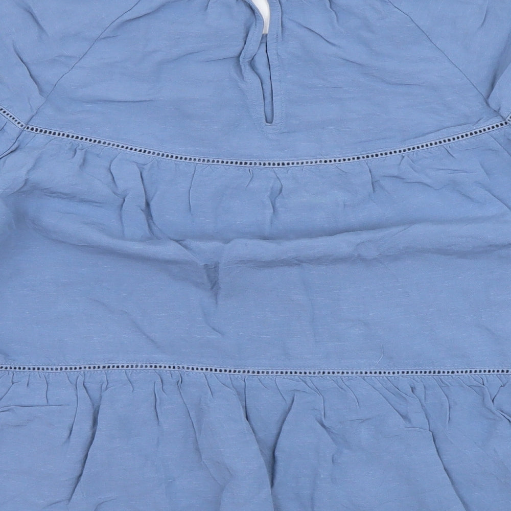 Marks and Spencer Womens Blue Viscose Basic Blouse Size 14 Round Neck