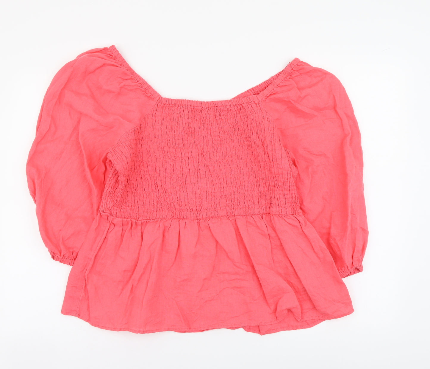 Marks and Spencer Womens Pink Linen Basic Blouse Size 16 Square Neck