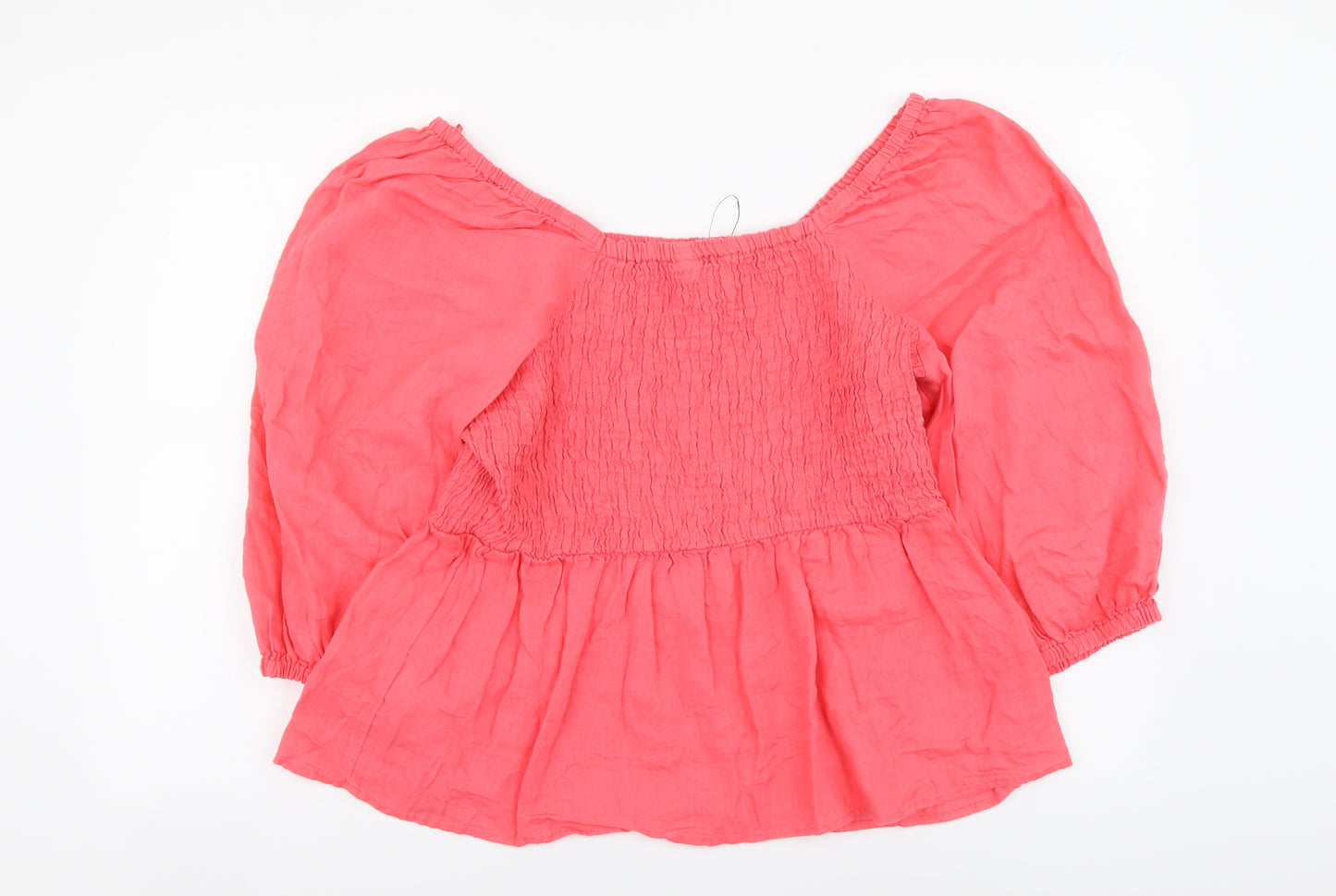 Marks and Spencer Womens Pink Linen Basic Blouse Size 16 Square Neck
