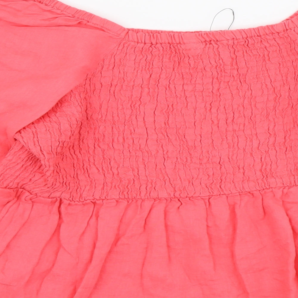 Marks and Spencer Womens Pink Linen Basic Blouse Size 16 Square Neck