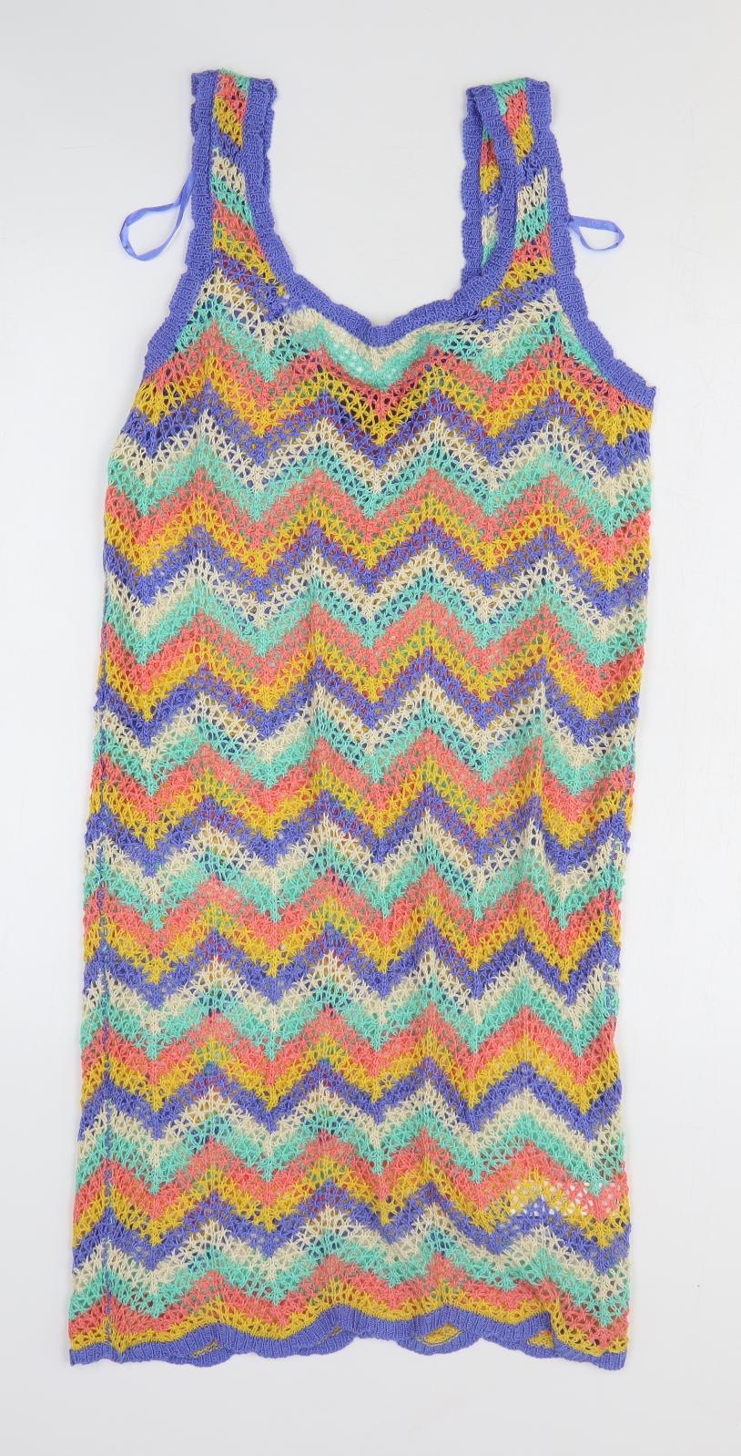 Primark Womens Multicoloured Chevron Acrylic Tank Dress Size 14 Scoop Neck Pullover