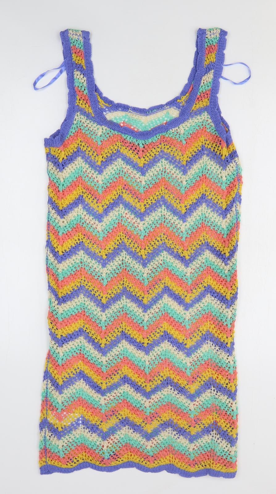 Primark Womens Multicoloured Chevron Acrylic Tank Dress Size 14 Scoop Neck Pullover