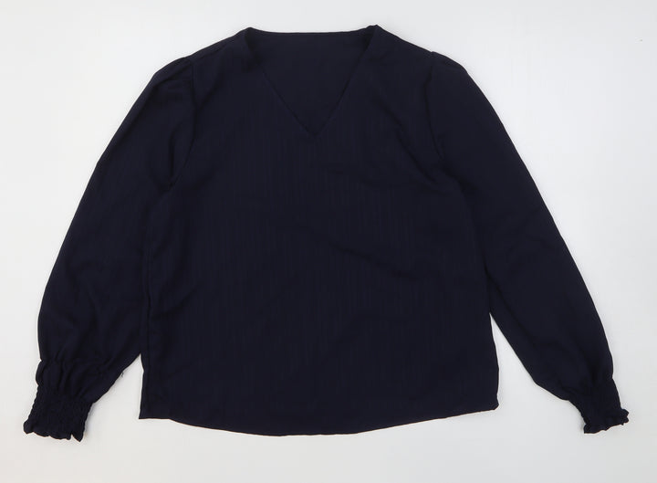 SheIn Womens Blue Striped 100% Polyester Pullover Sweatshirt Size L Pullover