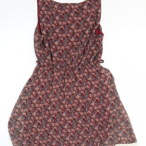 New Look Womens Red Floral Polyester Fit & Flare Size 10 Round Neck Pullover