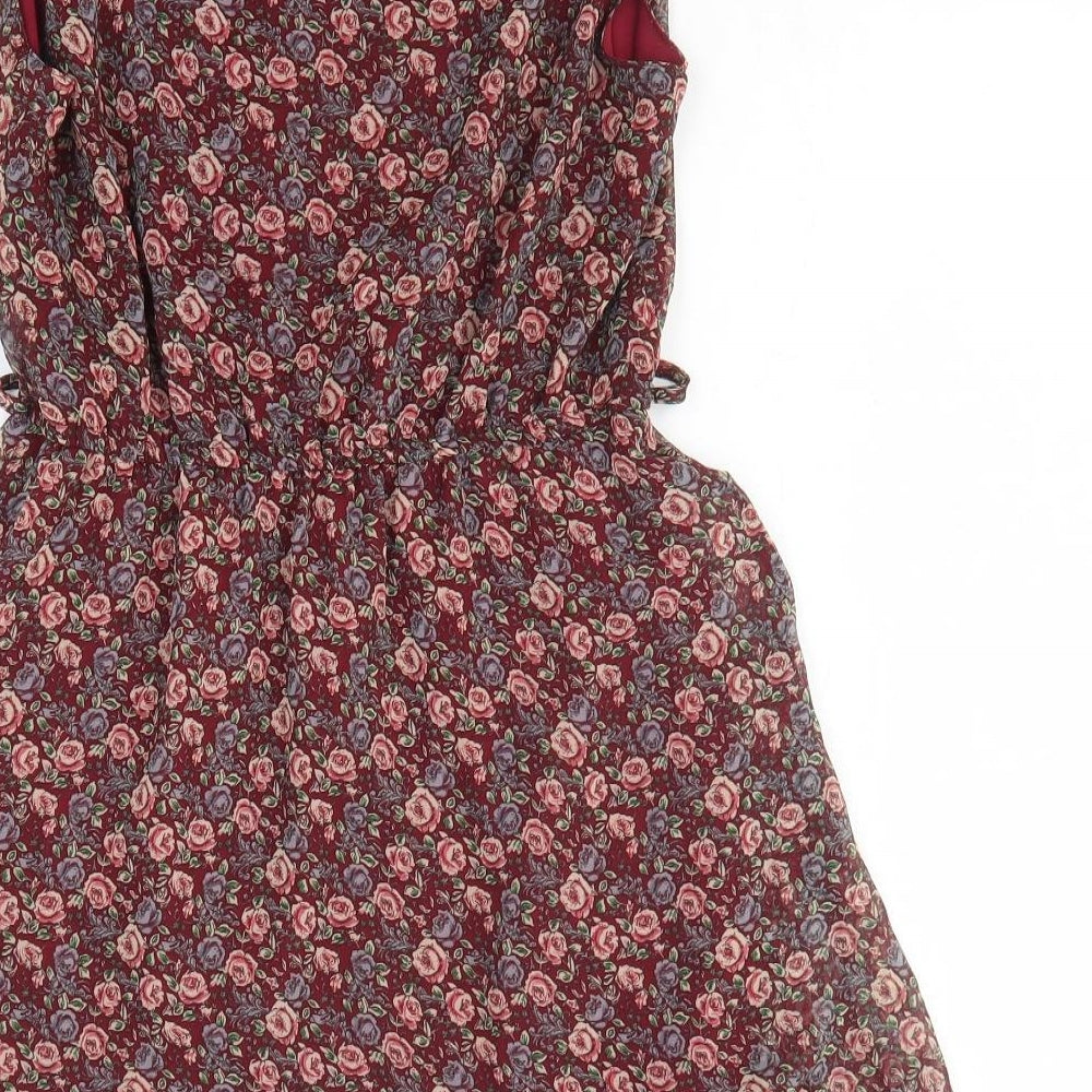 New Look Womens Red Floral Polyester Fit & Flare Size 10 Round Neck Pullover