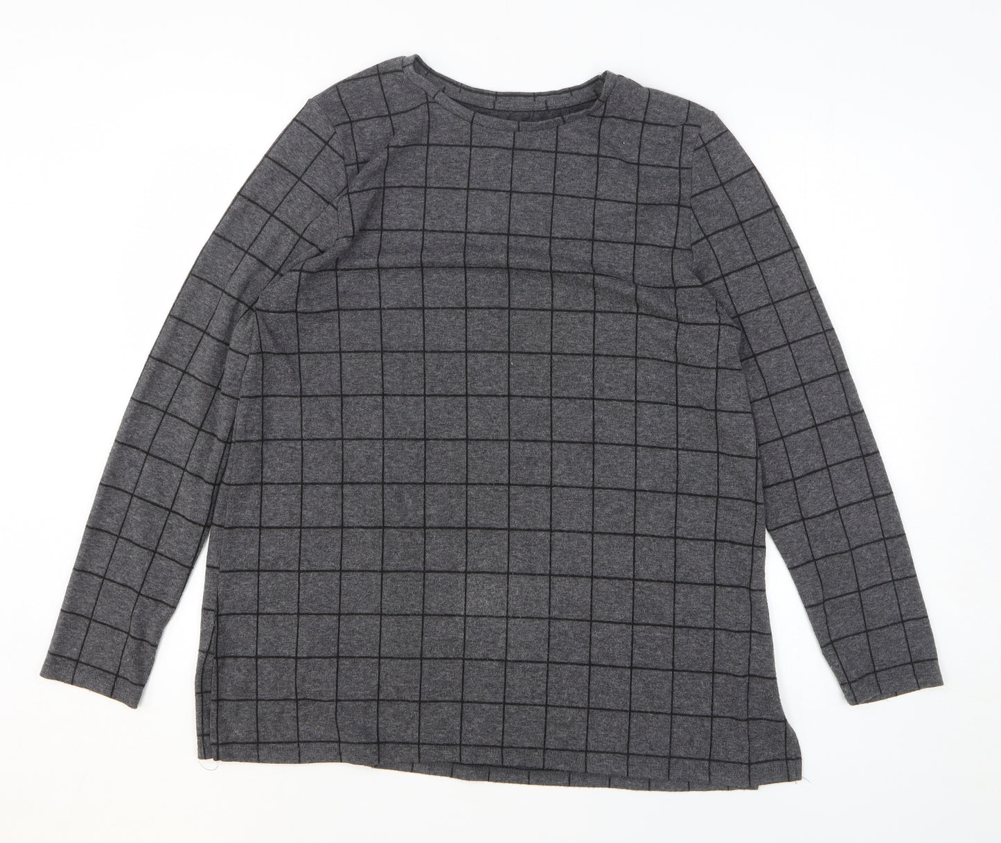 Preworn Womens Grey Check Polyester Pullover Sweatshirt Size 14 Pullover