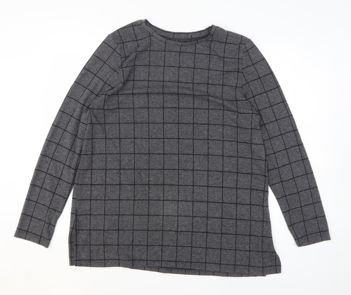 Preworn Womens Grey Check Polyester Pullover Sweatshirt Size 14 Pullover