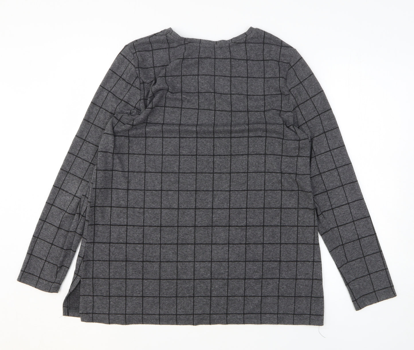 Preworn Womens Grey Check Polyester Pullover Sweatshirt Size 14 Pullover