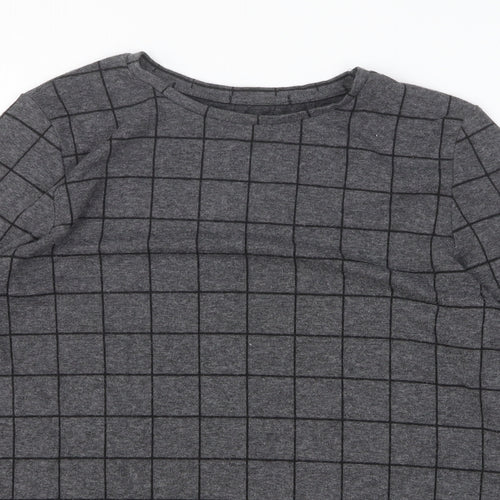 Preworn Womens Grey Check Polyester Pullover Sweatshirt Size 14 Pullover